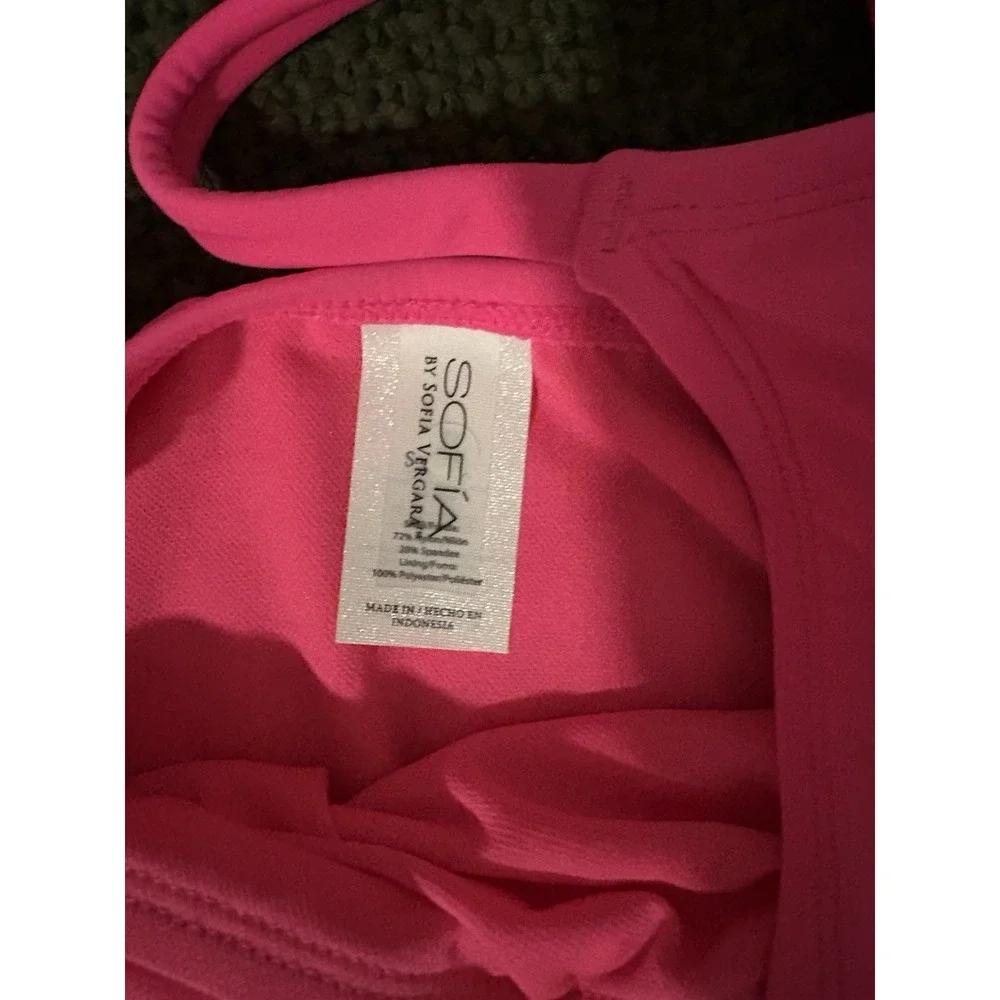 Sofia Vergara Swimsuit Women Pink Lace Up Side One Piece Neon Gold Grommet S 4-6